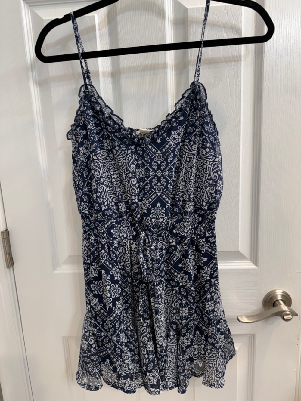 Altar'd State Navy and White Printed Spaghetti Strap Romper